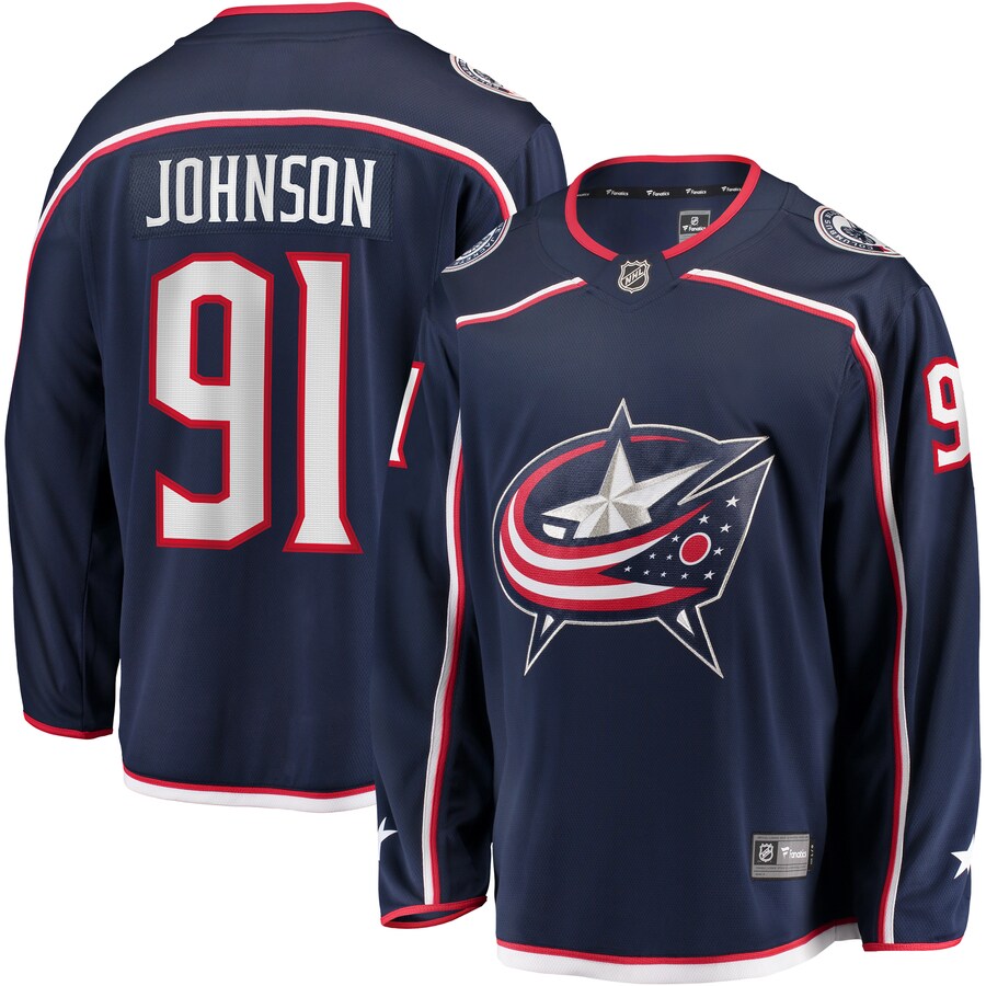 Men's Columbus Blue Jackets Kent Johnson Fanatics Branded Navy Home Breakaway Jersey