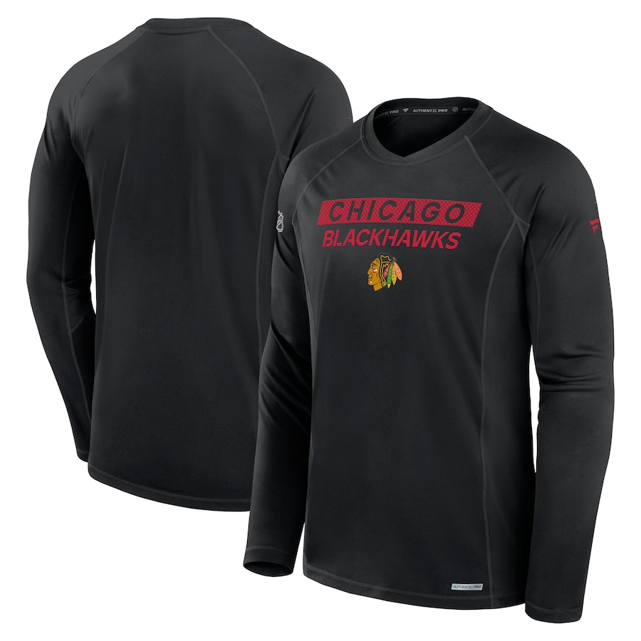Men's Chicago Blackhawks Fanatics Black Authentic Pro Rink Tech Long Sleeve T-Shirt