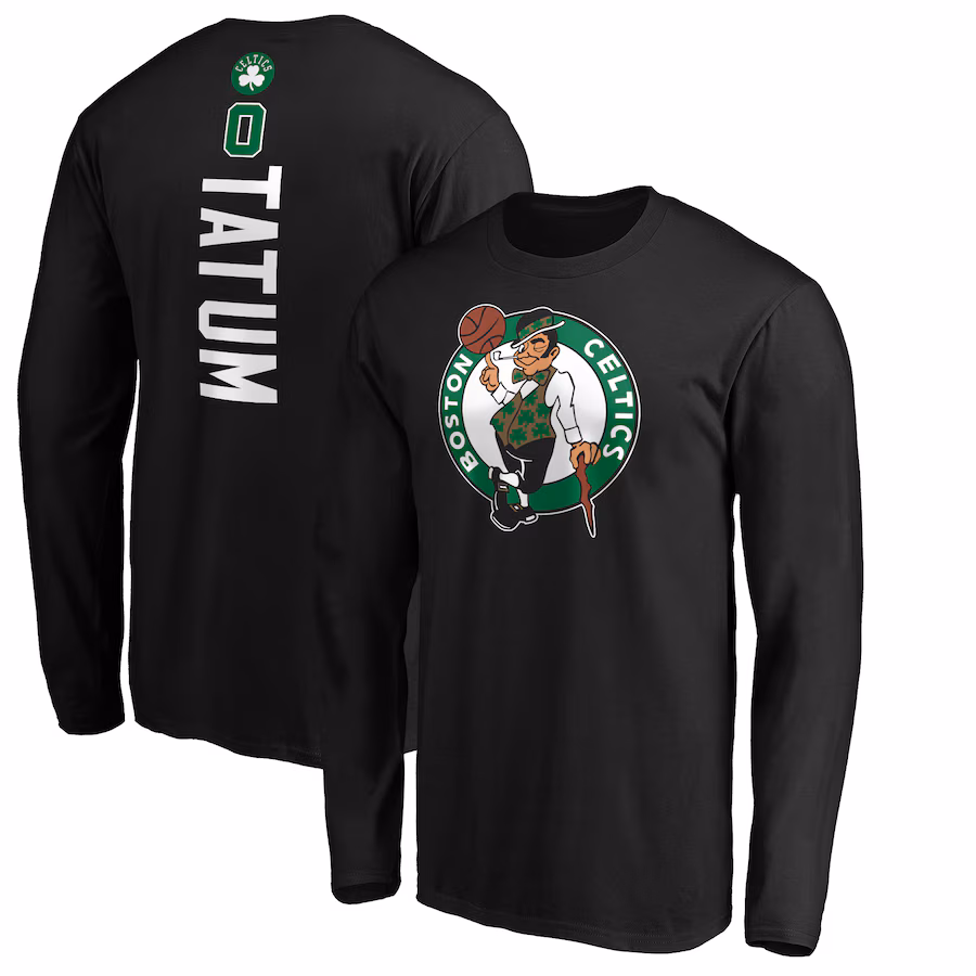 Men's Boston Celtics Jayson Tatum Black Playmaker Name & Number Long Sleeve T-Shirt