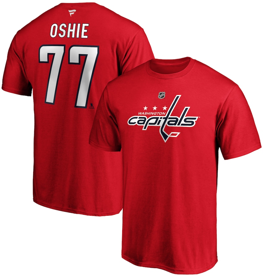 Men's Washington Capitals TJ Oshie Fanatics Red Team Authentic Stack Name & Number T-Shirt