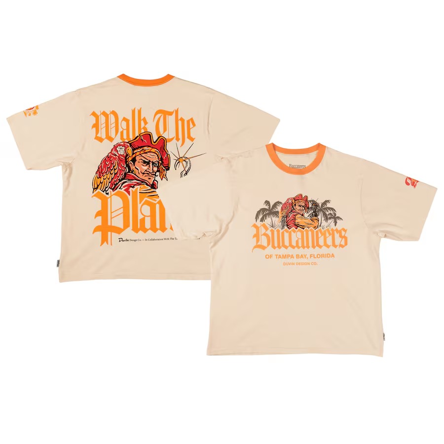 Unisex Tampa Bay Buccaneers Duvin Designs Co. Cream Walk The Plank T-Shirt