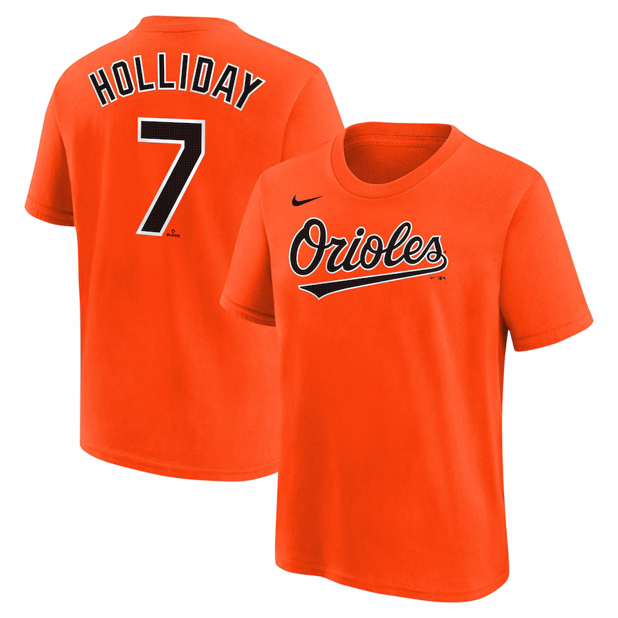 Youth Baltimore Orioles Jackson Holliday Nike Orange Name & Number T-Shirt