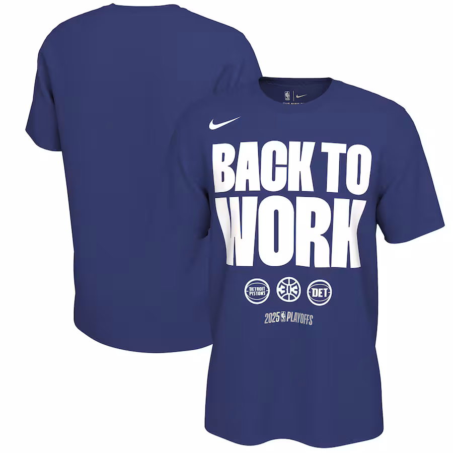 Unisex Detroit Pistons Nike Blue 2025 NBA Playoffs On-Court Mantra T-Shirt
