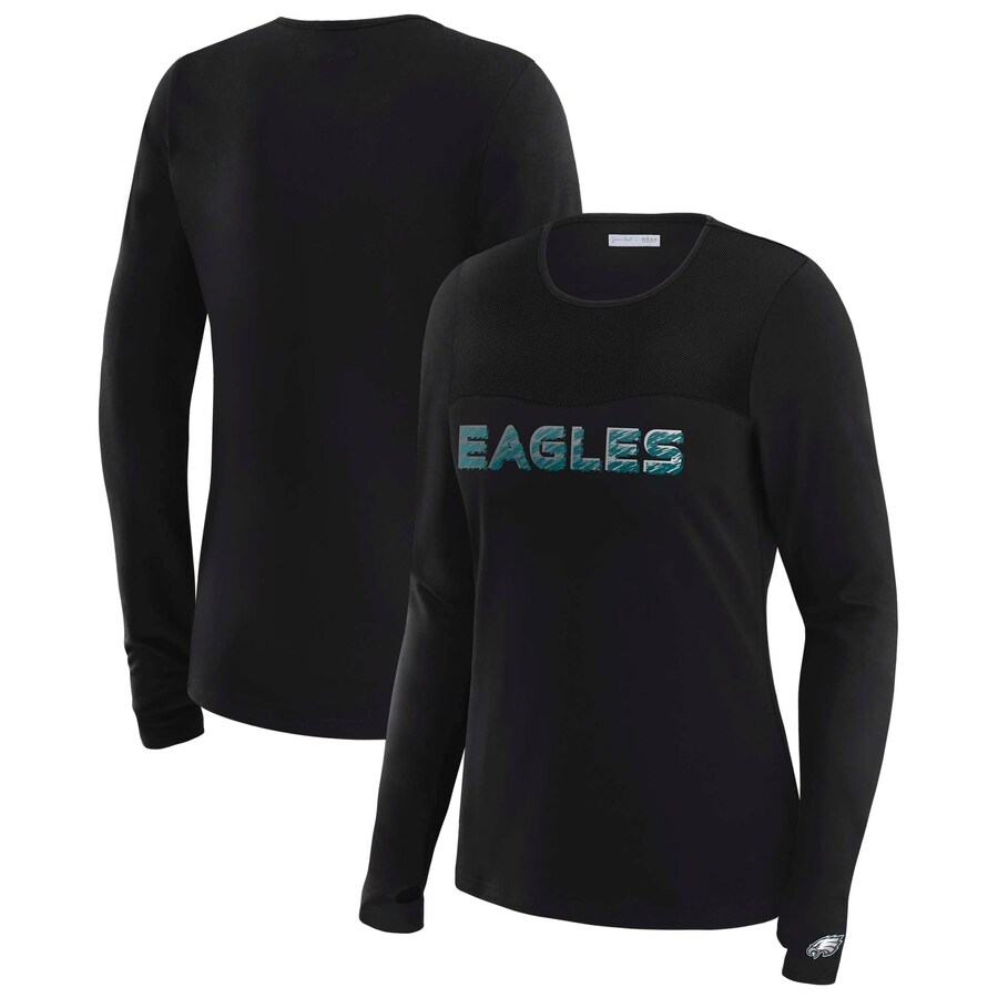 Women's Philadelphia Eagles WEAR by Erin Andrews x Gracie Hunt Black Mesh Panel Long Sleeve T-Shirt