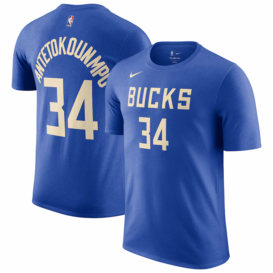 Men's Milwaukee Bucks Giannis Antetokounmpo Nike Royal 2024/25 City Edition Name & Number T-Shirt