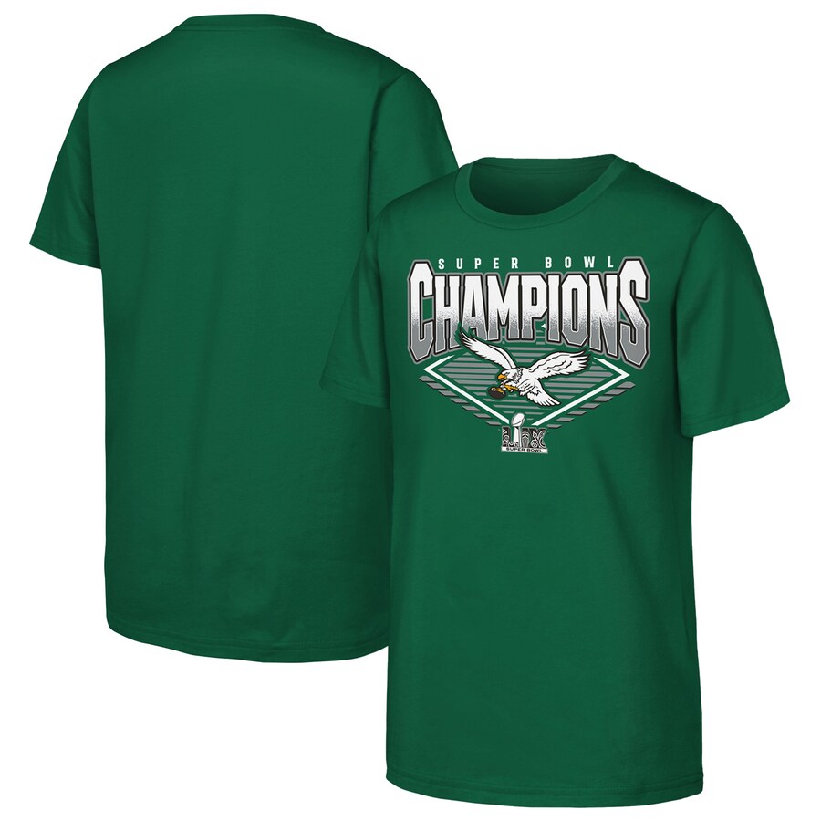 Youth Philadelphia Eagles Kelly Green Super Bowl LIX Champions Retro Diamond T-Shirt