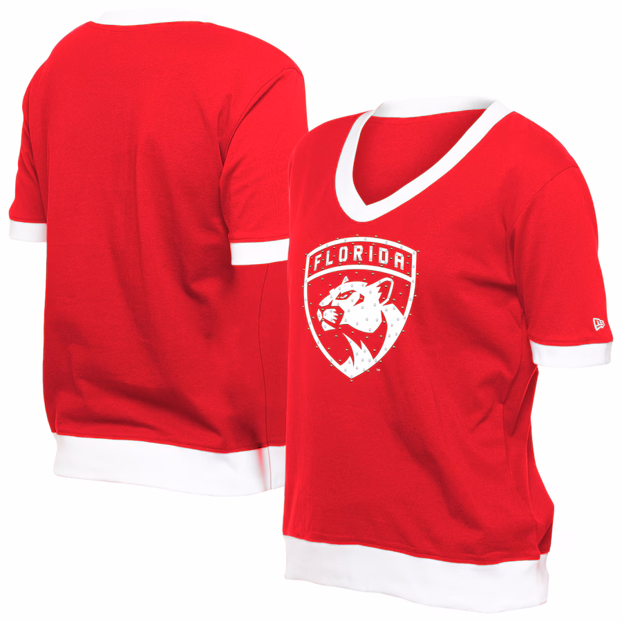 Women's Florida Panthers New Era Red Game Day Rhinestuds T-Shirt