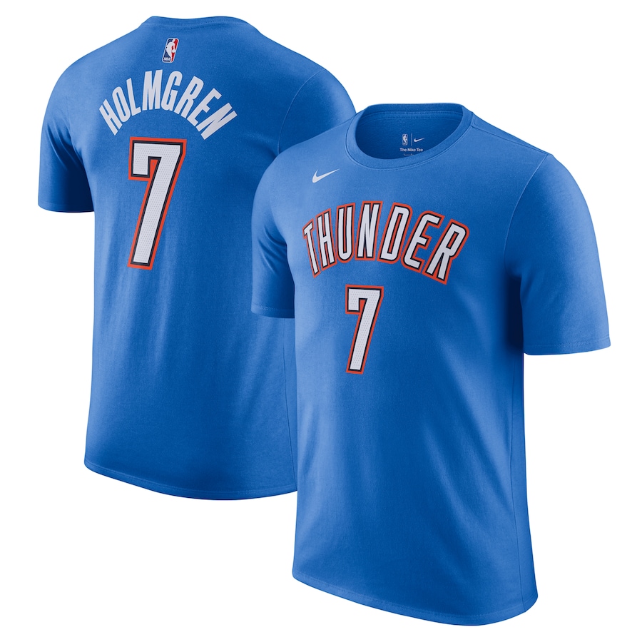 Men's Oklahoma City Thunder Chet Holmgren Nike Blue Icon Edition Name & Number T-Shirt