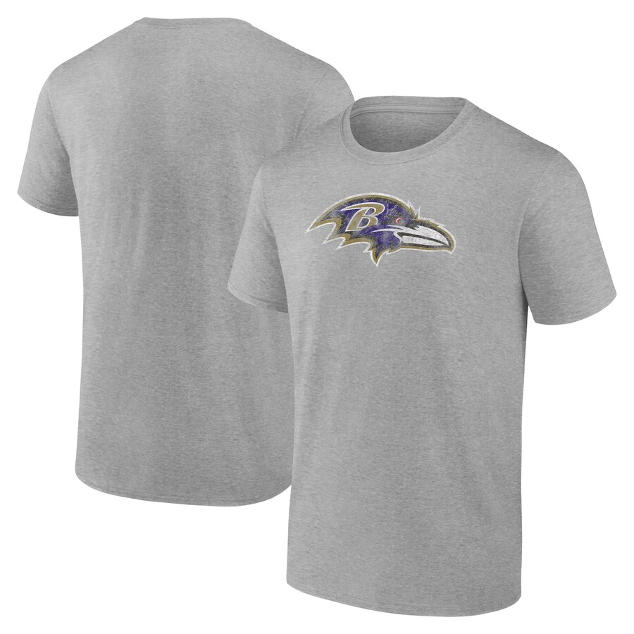 Men's Baltimore Ravens  Fanatics Gray Distressed Throwback Logo T-Shirt
