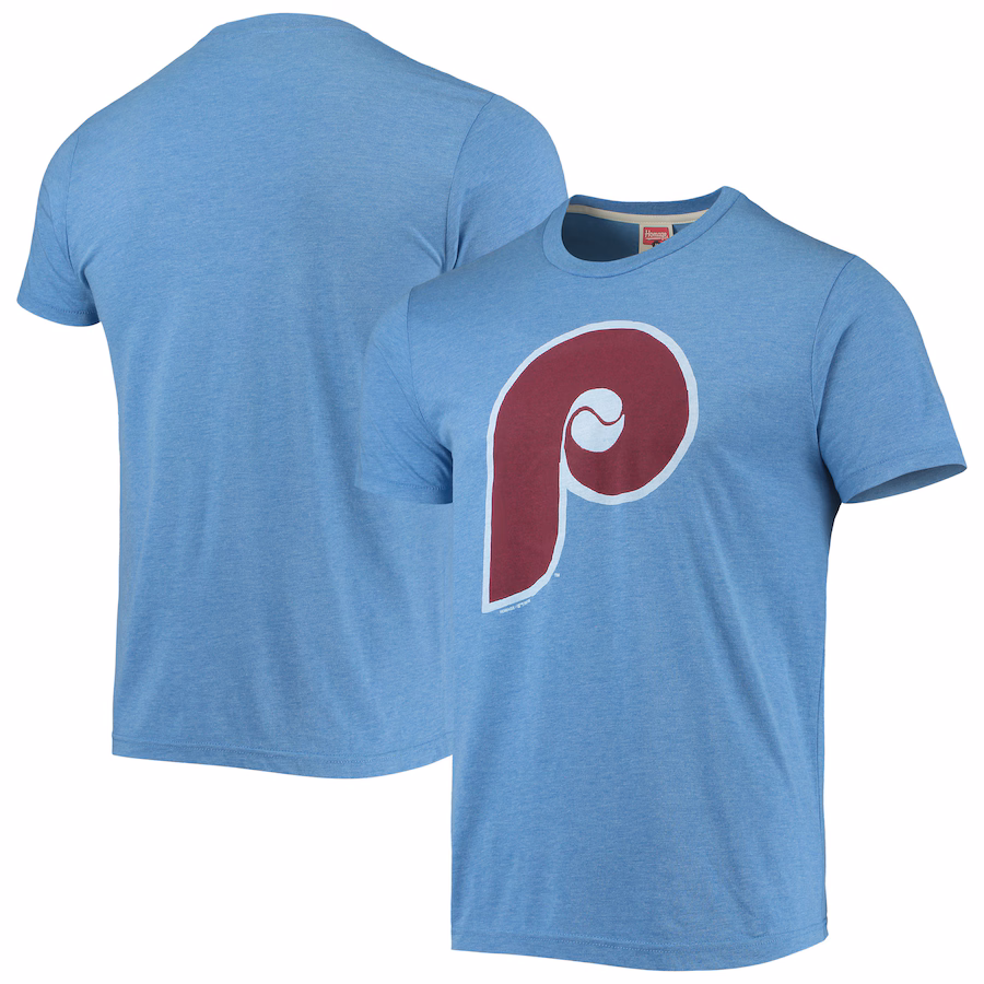 Men's Philadelphia Phillies Homage Light Blue Hand-Drawn Logo Tri-Blend T-Shirt
