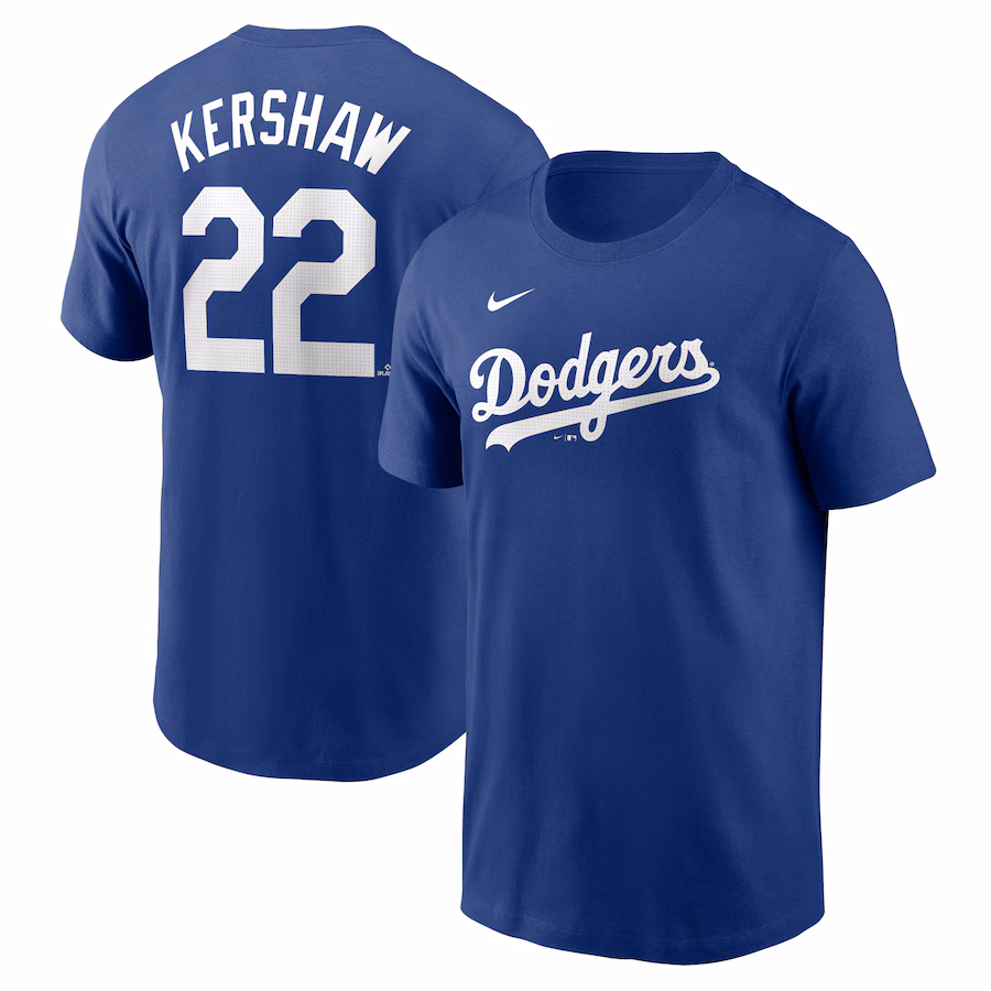 Men's Los Angeles Dodgers Clayton Kershaw Nike Royal Fuse Name & Number T-Shirt