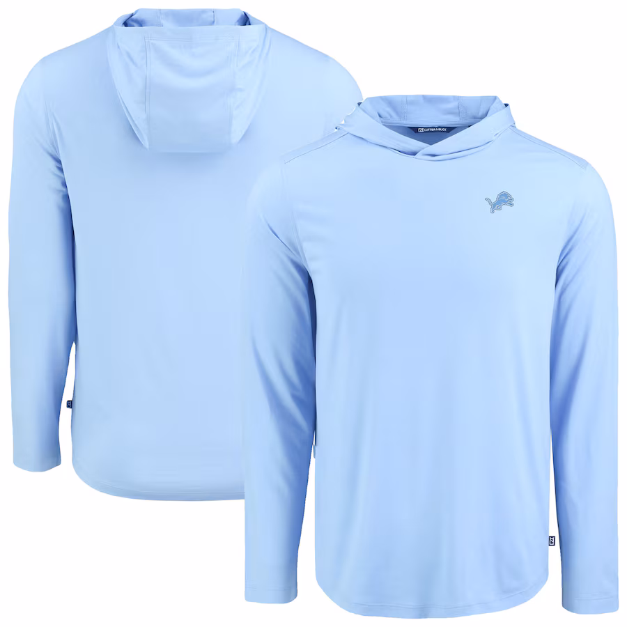 Men's Detroit Lions  Cutter & Buck Powder Blue Coastline Epic Comfort Eco Recycled Men's Hooded Shirt