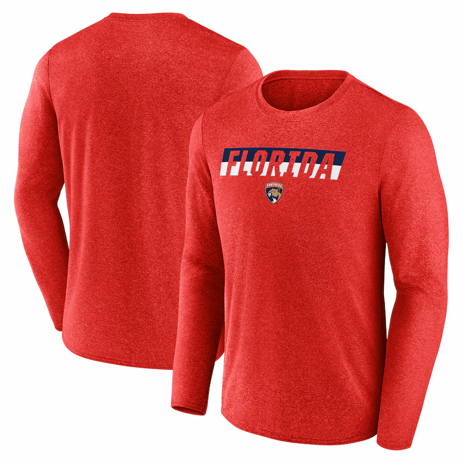 Men's Florida Panthers Fanatics Heather Red Transition Long Sleeve T-Shirt
