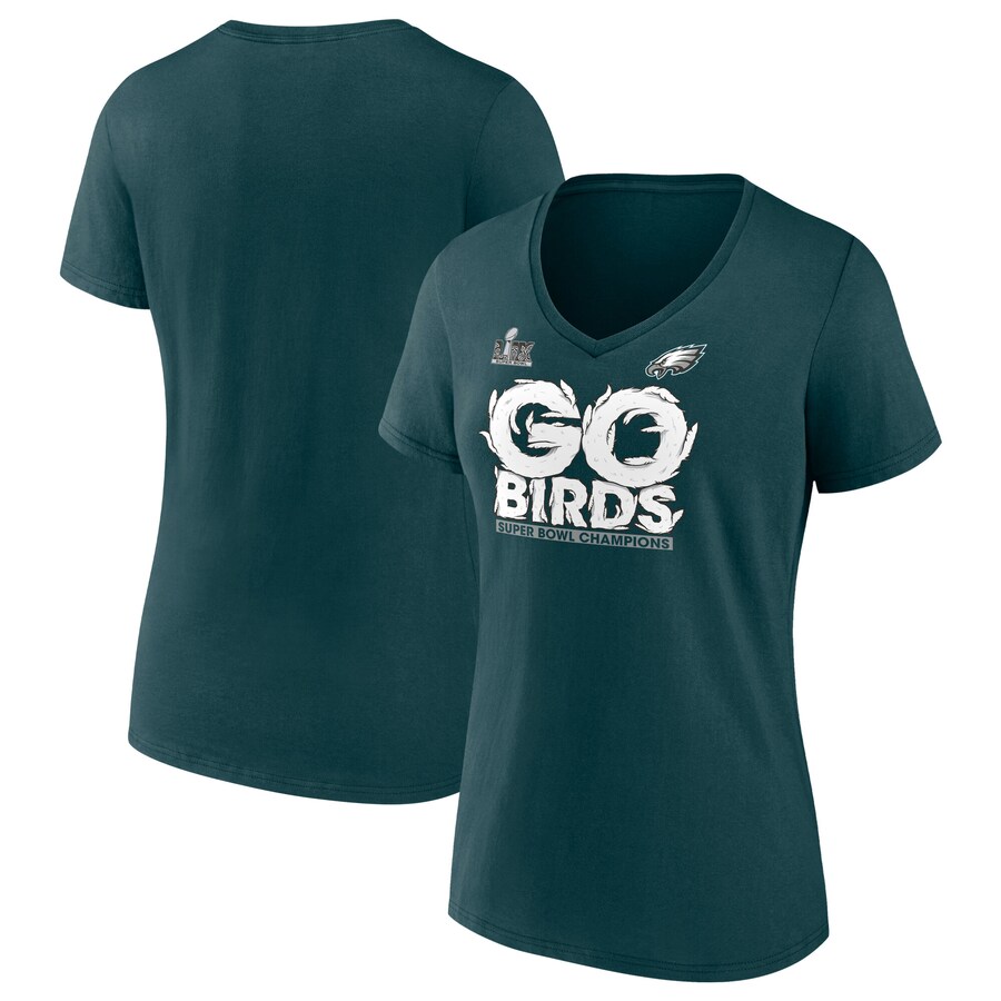 Women's Philadelphia Eagles  Fanatics Midnight Green Super Bowl LIX Champions Local V-Neck T-Shirt