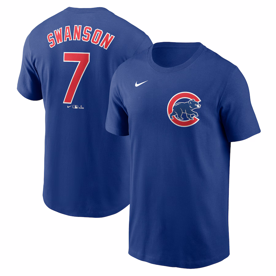 Men's Chicago Cubs Dansby Swanson Nike Royal Fuse Name & Number T-Shirt