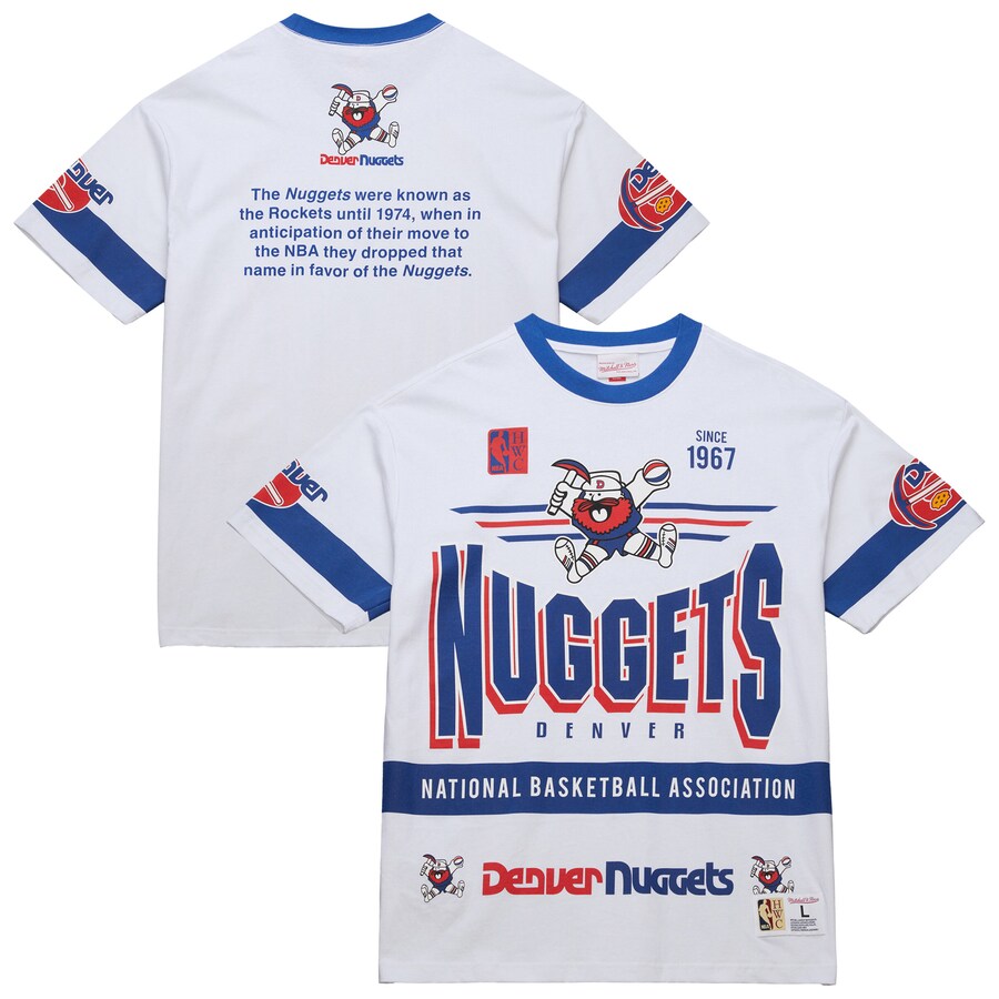 Unisex Denver Nuggets  Mitchell & Ness White Hardwood Classics Vintage Team Origins Premium T-Shirt