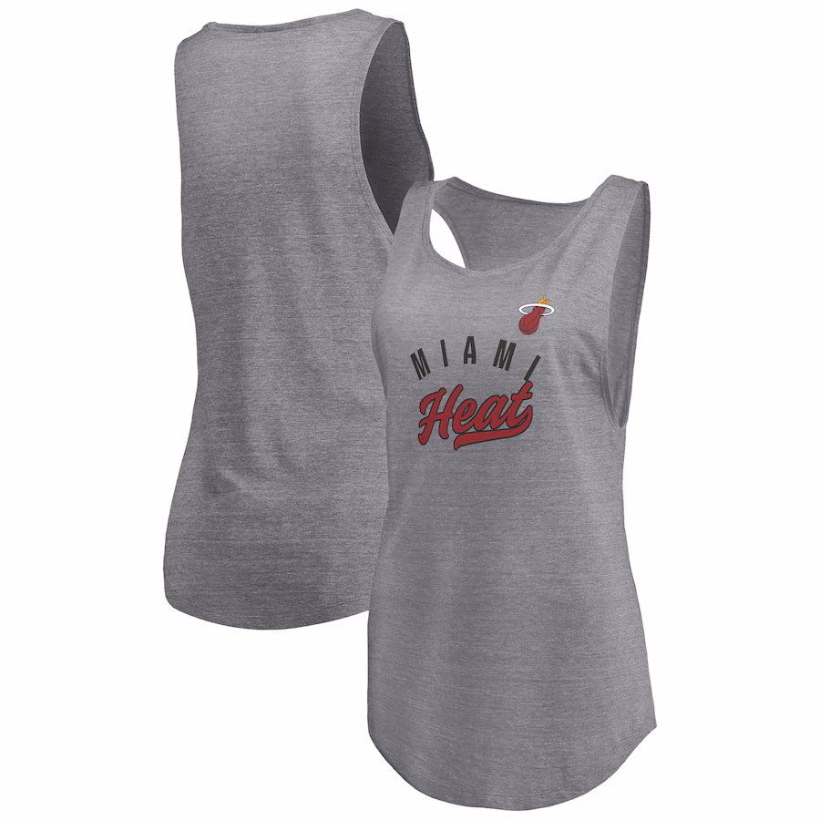 Women's Miami Heat Fanatics Heathered Gray Quality Time Open Scoop Neck Tri-Blend Tank Top