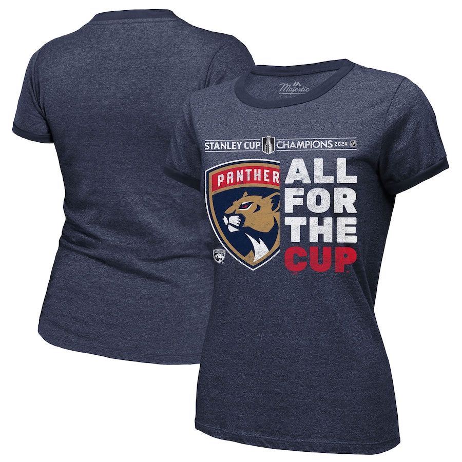 Women's Florida Panthers Majestic Threads Navy 2024 Stanley Cup Champions Tri-Blend Ringer T-Shirt