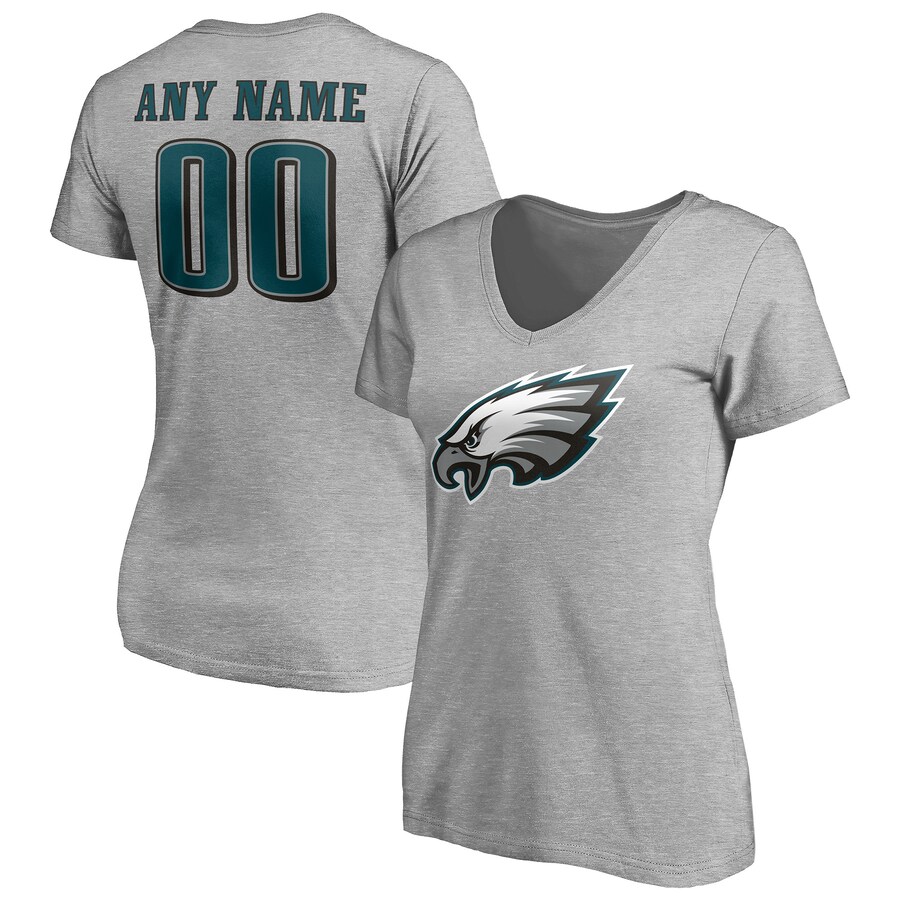 Women's Philadelphia Eagles Gray Team Authentic Custom V-Neck T-Shirt