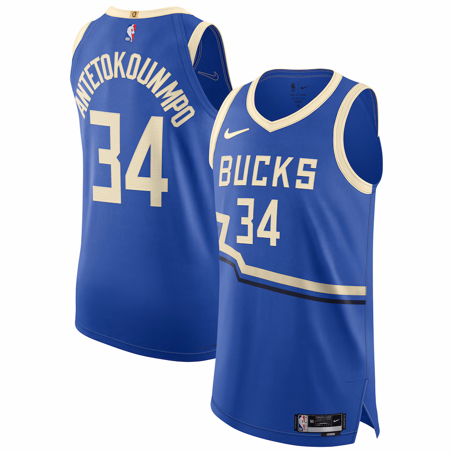 Men's Milwaukee Bucks Giannis Antetokounmpo Nike Royal 2024/25 Authentic Player Jersey - City Edition