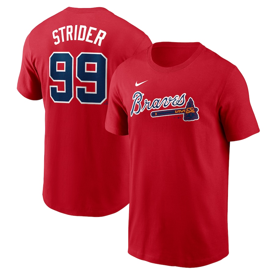 Men's Atlanta Braves Spencer Strider Nike Red Fuse Name & Number T-Shirt