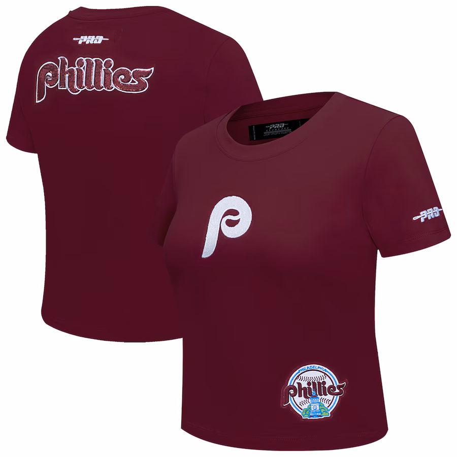 Women's Philadelphia Phillies Pro Standard Burgundy Game Day Classics Baby Doll Cropped T-Shirt