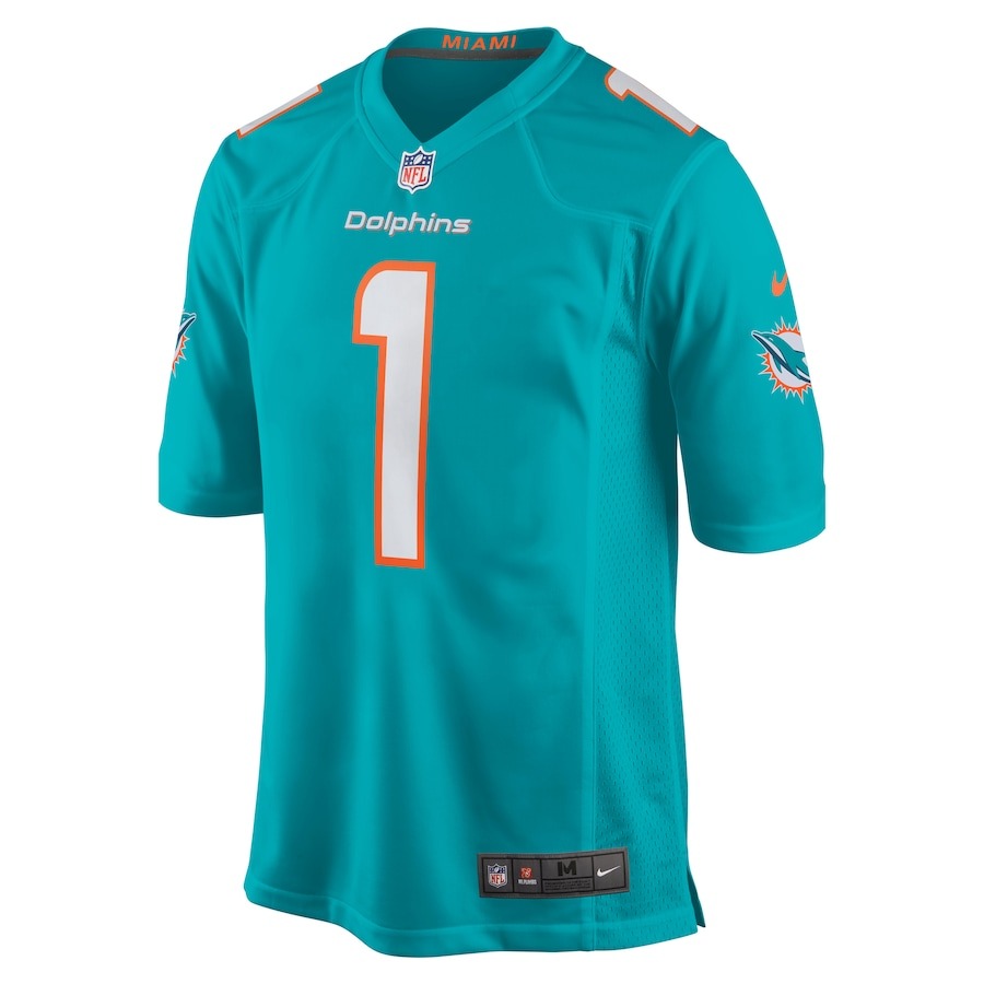Men's Miami Dolphins Number 1 Dad Nike Aqua Game Jersey