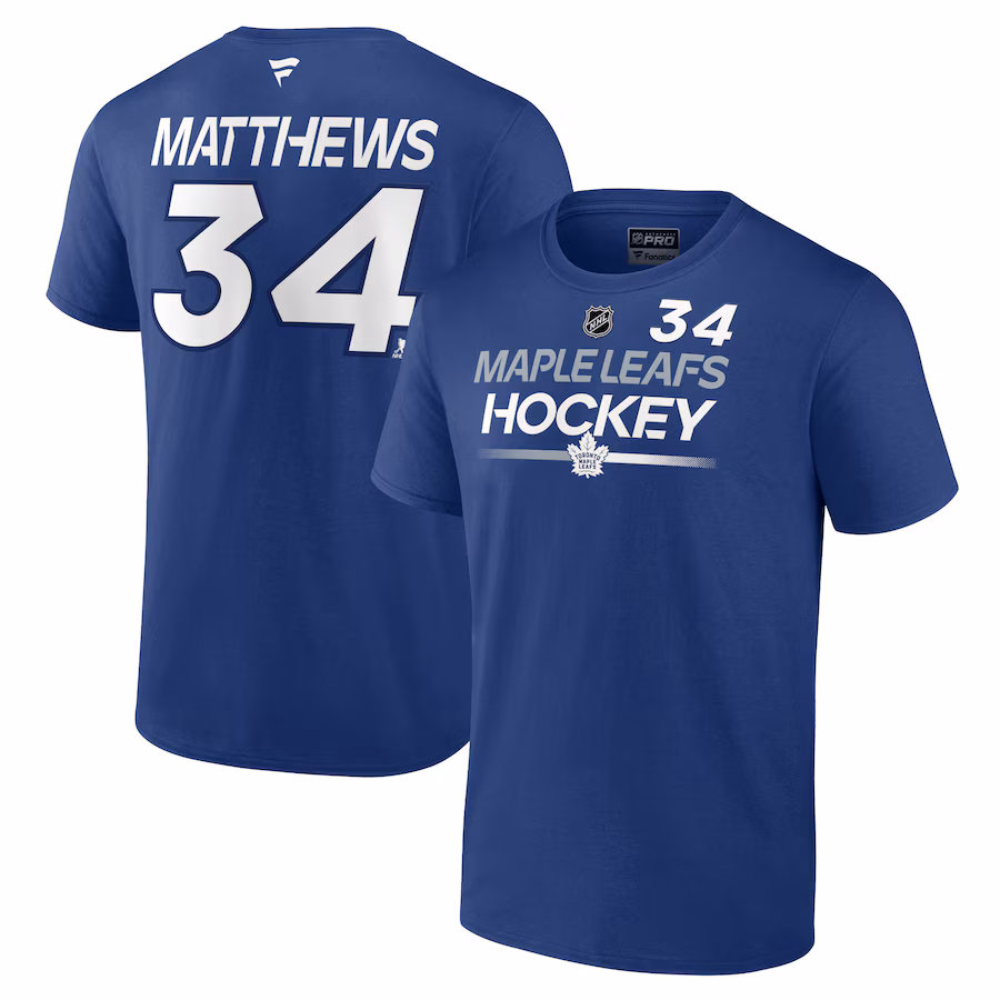Men's Toronto Maple Leafs Auston Matthews Fanatics Blue Authentic Pro Prime Name & Number T-Shirt