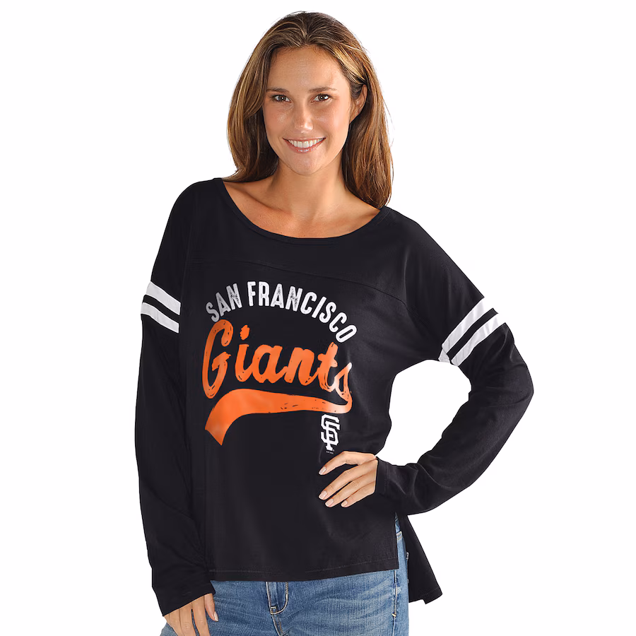 Women's San Francisco Giants G-III 4Her by Carl Banks Black Free Agent Distressed Long Sleeve Scoop Neck T-Shirt