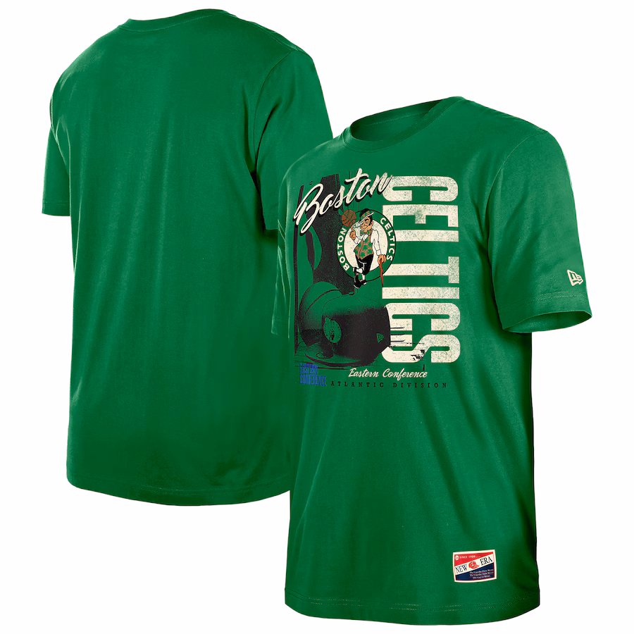 Men's Boston Celtics  New Era Kelly Green Distressed Throwback Vintage Color Pack T-Shirt
