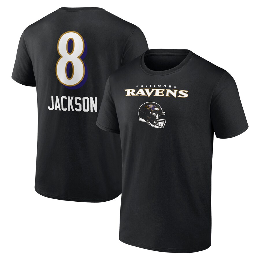 Men's Baltimore Ravens Lamar Jackson Black Team Wordmark Name & Number T-Shirt