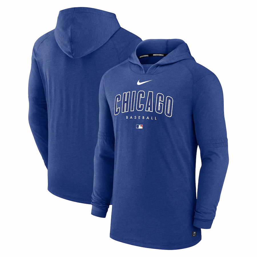 Men's Chicago Cubs Nike Heather Royal Authentic Collection Early Work Tri-Blend Performance Pullover Hoodie
