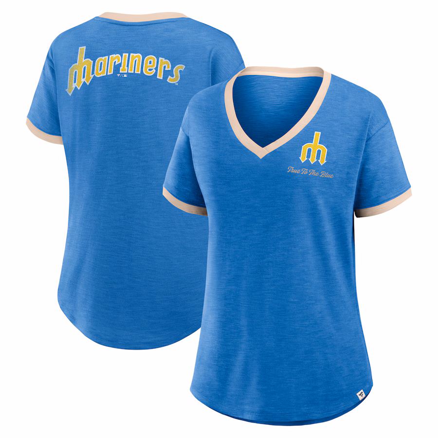 Women's Seattle Mariners Fanatics Royal Binge Worthy Stadium Slub V-Neck T-Shirt