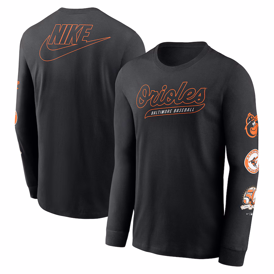 Men's Baltimore Orioles Nike Black Cooperstown Collection Knockout Long Sleeve T-Shirt