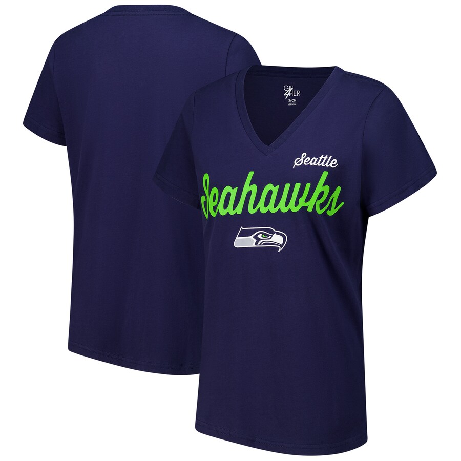 Women's Seattle Seahawks G-III 4Her by Carl Banks College Navy Post Season V-Neck T-Shirt