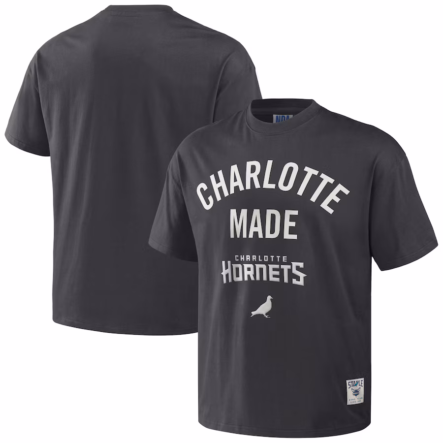 Men's Charlotte Hornets NBA x Staple Anthracite Heavyweight Oversized T-Shirt