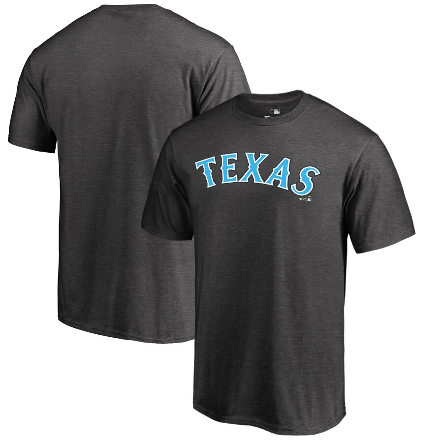 Men's Texas Rangers Heathered Charcoal Blue Wordmark T-Shirt