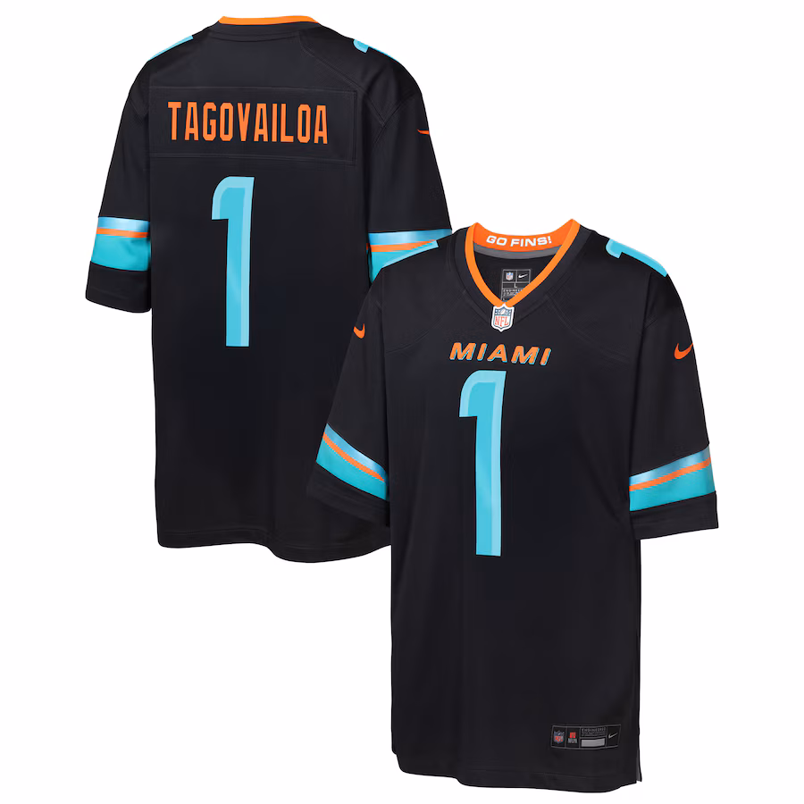 Youth Miami Dolphins Tua Tagovailoa Nike Pitch Blue 2025 Rivalries Collection Game Jersey