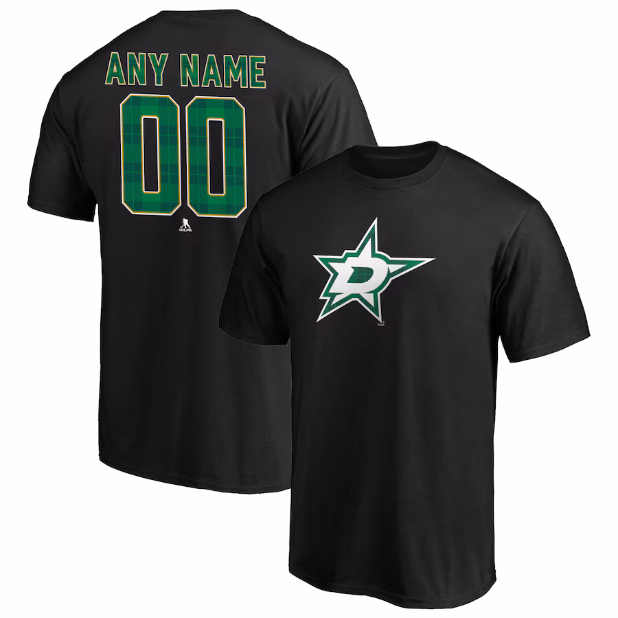 Men's Dallas Stars Black Emerald Plaid Personalized Name & Number T-Shirt