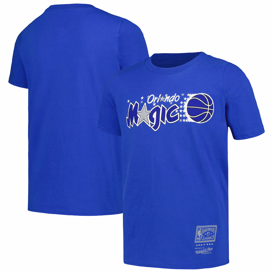 Youth Orlando Magic Mitchell & Ness Blue Hardwood Classics Retro Logo T-Shirt