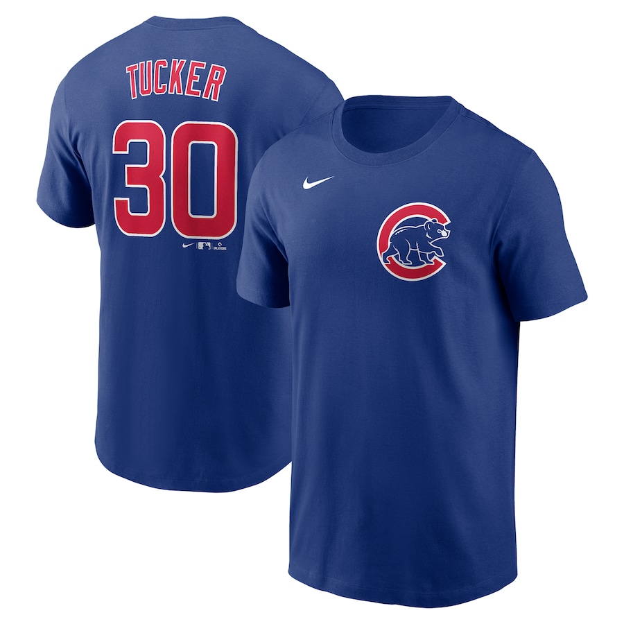 Men's Chicago Cubs Kyle Tucker Nike Blue Fuse Name & Number T-Shirt