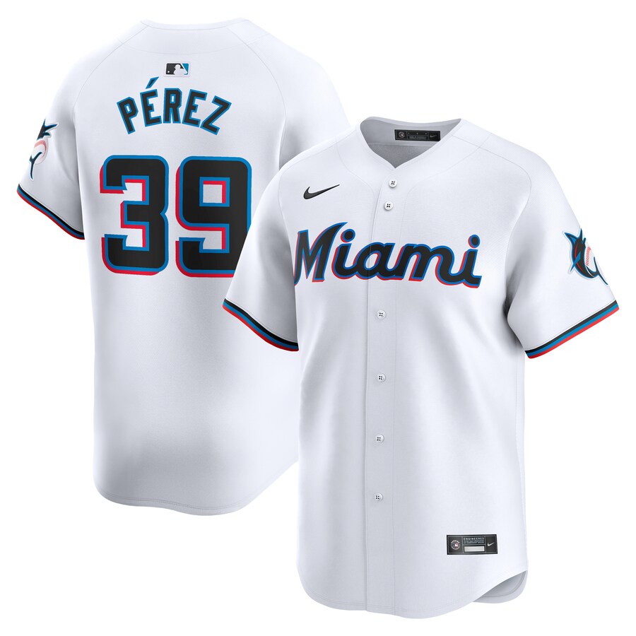 Men's Miami Marlins Eury Pérez Nike White Home Limited Player Jersey