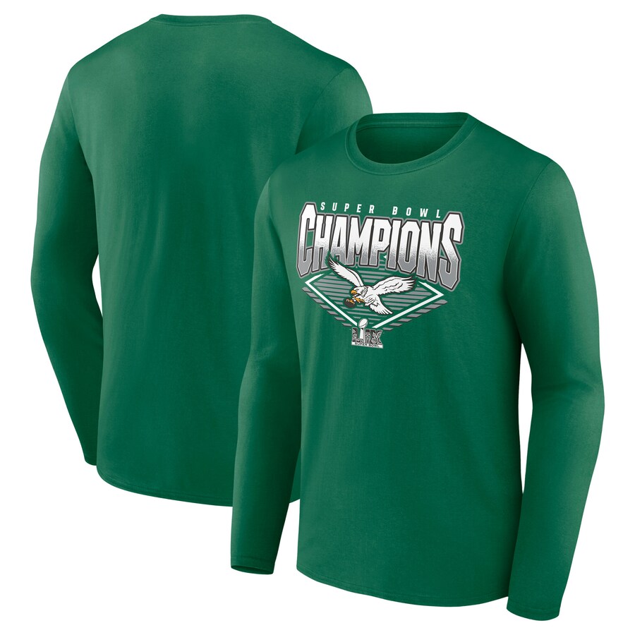 Men's Philadelphia Eagles  Fanatics Kelly Green Super Bowl LIX Champions Retro Graphic Long Sleeve T-Shirt