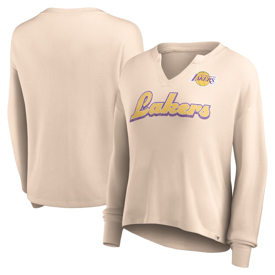 Women's Los Angeles Lakers Fanatics Tan Go For It Long Sleeve Notch Neck T-Shirt