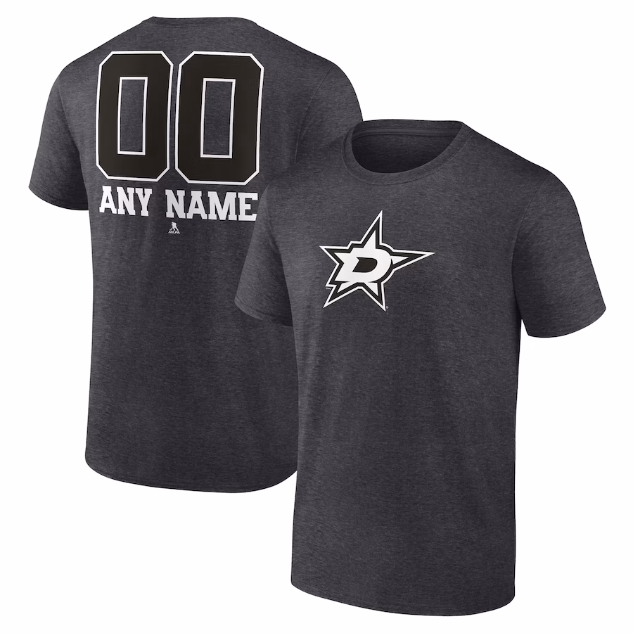 Men's Dallas Stars Charcoal Monochrome Personalized Name & Number T-Shirt