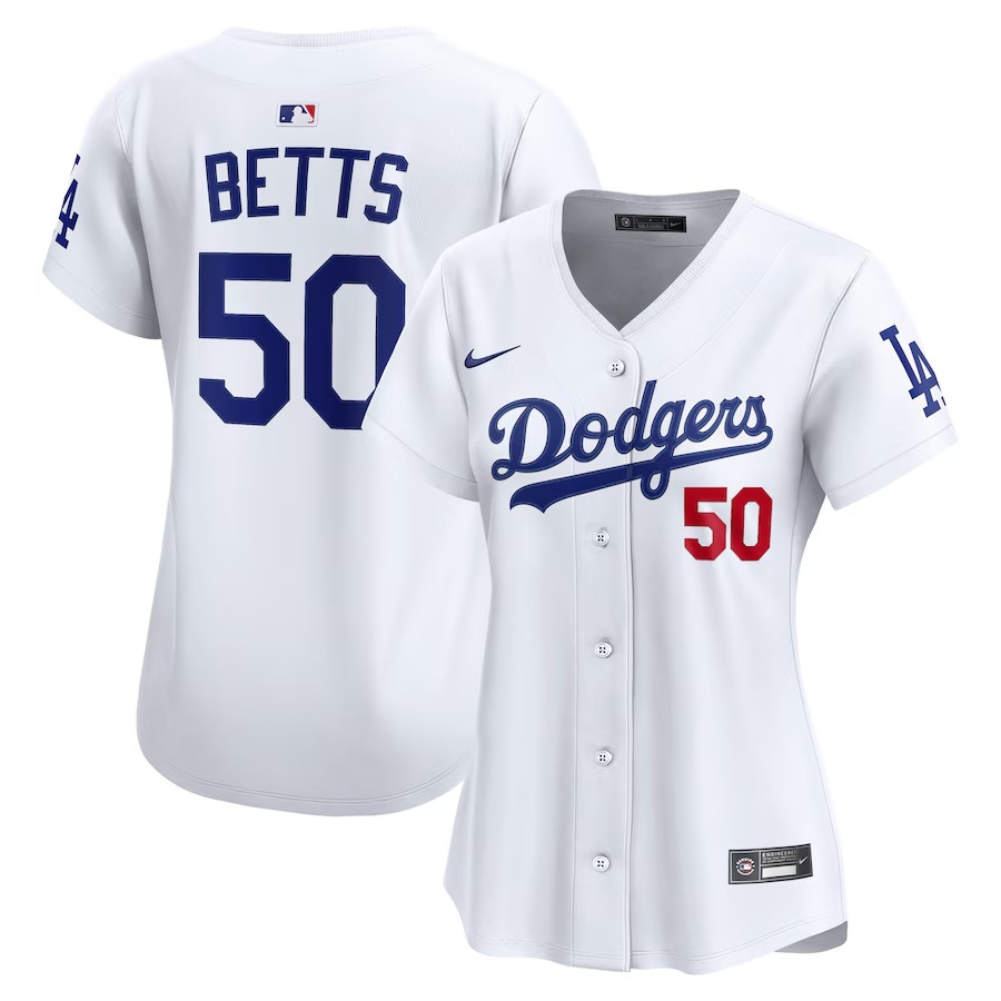 Women's Los Angeles Dodgers Mookie Betts Nike White 2024 World Series Home Limited Player Jersey