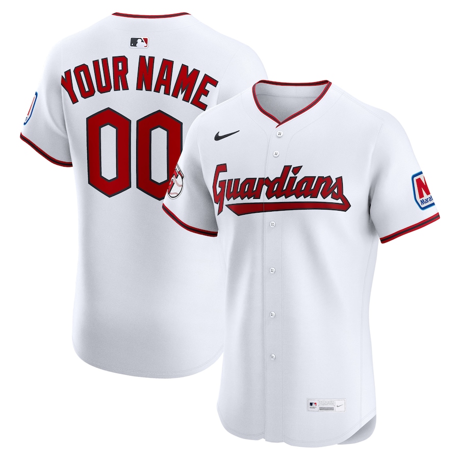 Men's Cleveland Guardians Nike White Home Elite Sponsor Patch Custom Jersey