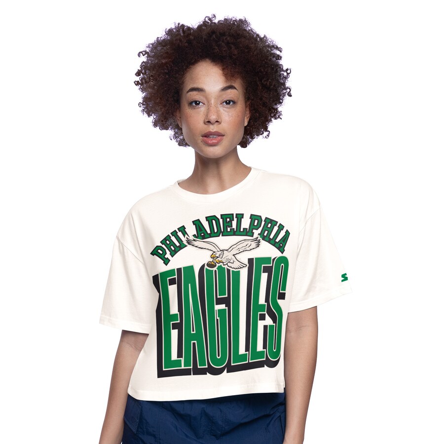 Women's Philadelphia Eagles  Starter White Throwback Play the Ball Boxy Cropped T-Shirt