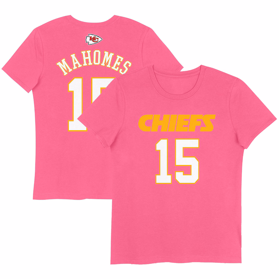 Girls Youth Kansas City Chiefs Patrick Mahomes Pink Player Name & Number T-Shirt