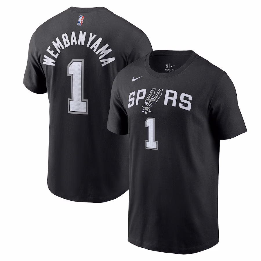 Men's San Antonio Spurs Victor Wembanyama Nike Black Icon 2022/23 Name & Number T-Shirt